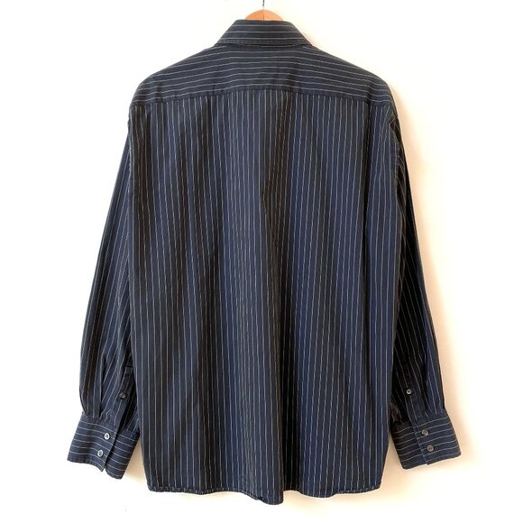 Faconnable Mens Dress Shirt Button Down XXL Navy Mint Pinstripe 100% Cotton - Picture 6 of 12